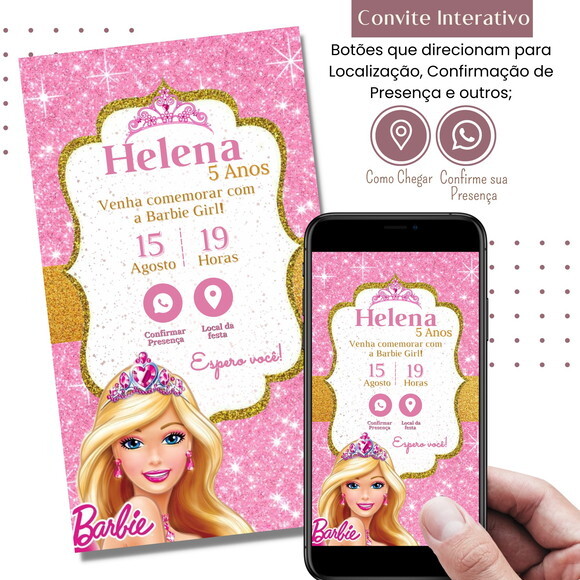 Convite Barbie Digital Interativo Virtual