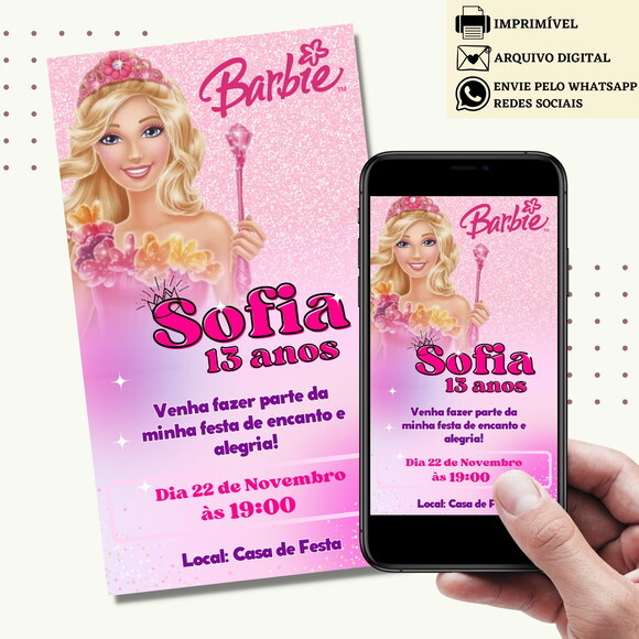 Convite Barbie Digital Virtual