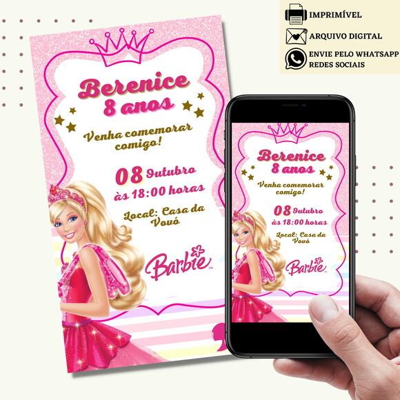 Convite Barbie Digital Virtual