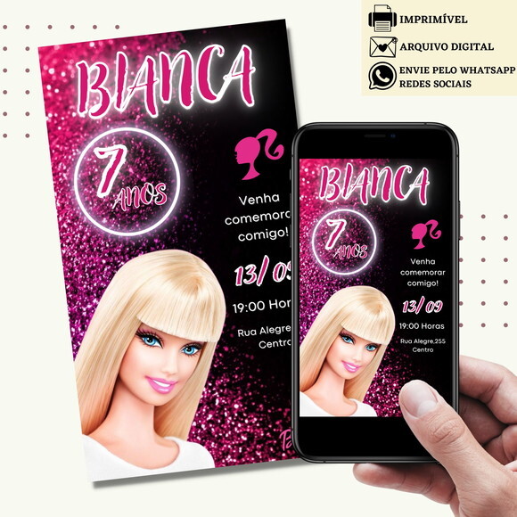 Convite Barbie Digital Virtual
