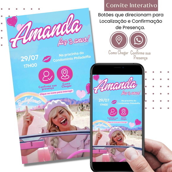 Convite Barbie Filme Novo Digital Interativo Virtual