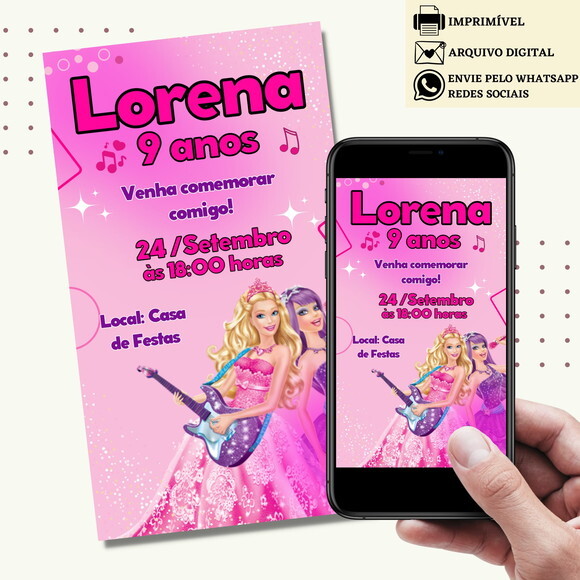 Convite Barbie e a Pop Star Digital Virtual