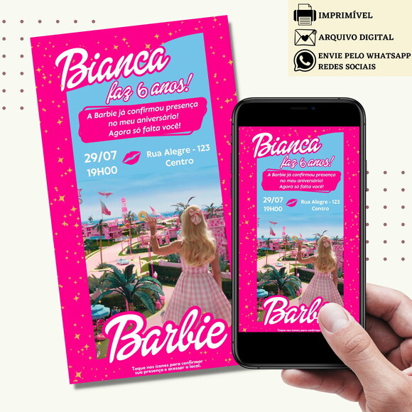 Convite Barbie Filme Novo Digital Virtual