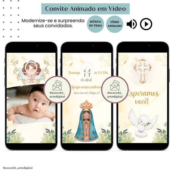 Convite Batizado Batismo em Vídeo Animado com Música Digital