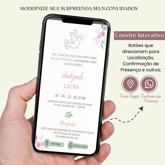 Convite Batizado Batismo Menina Digital Interativo Virtual