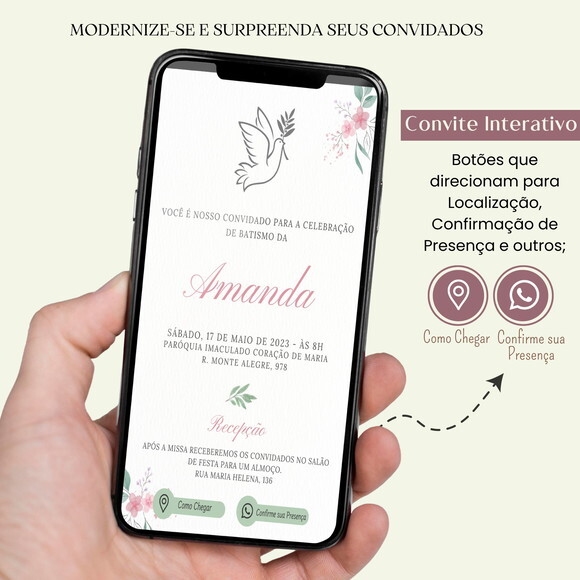 Convite Batizado Batismo Menina Digital Interativo Virtual