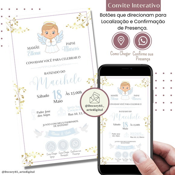 Convite Batizado Batismo Menino Digital Interativo Virtual
