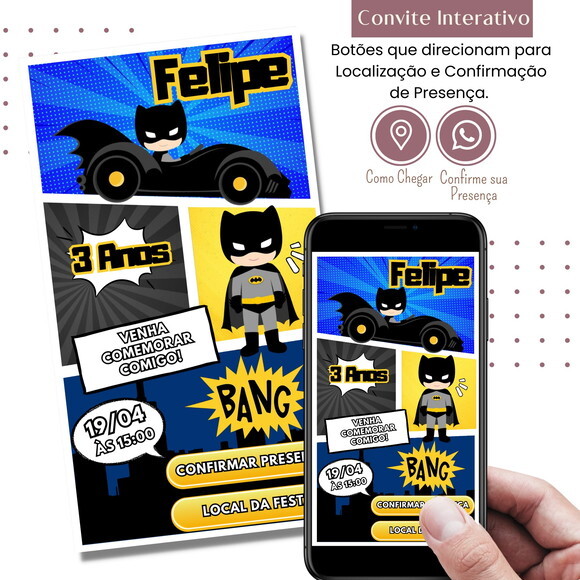 Convite Batman Digital Interativo Virtual