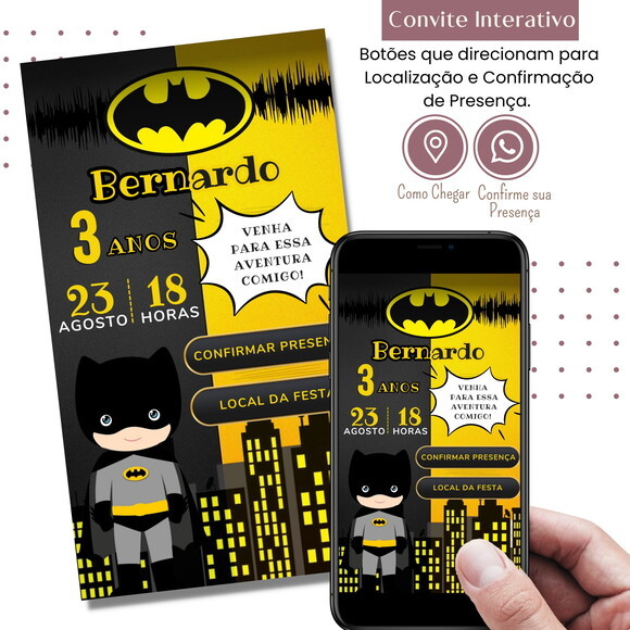 Convite Batman Digital Interativo Virtual