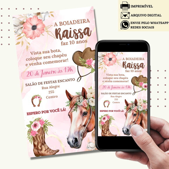 Convite Boiadeira Cowgirl Country Sertanejo Digital Virtual