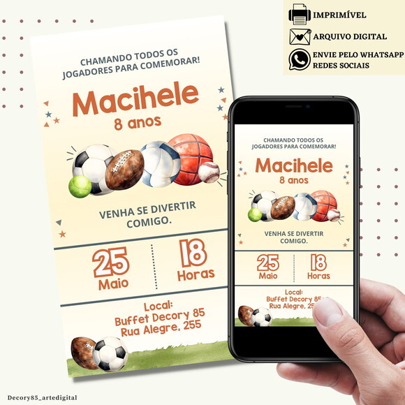 Convite Bolas Esportivas Digital Virtual Aniversário