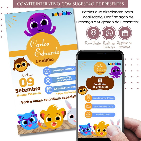 Convite Bolofofos Interativo Sugestão de Presente