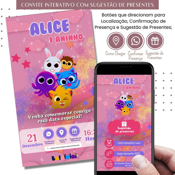 Convite Bolofofos Interativo Sugestão de Presente