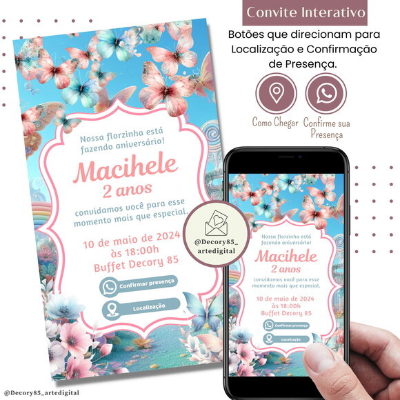 Convite Borboletas Jardim Encantado Digital Interativo