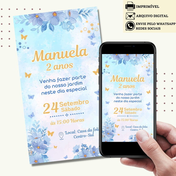 Convite Borboletas Jardim Encantado Virtual Digital