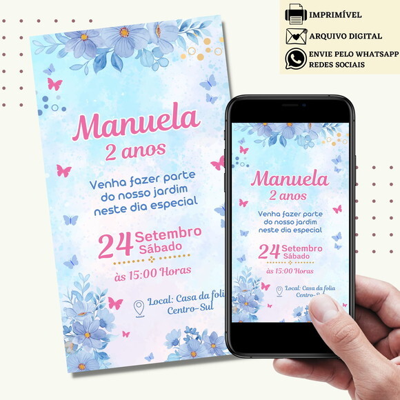 Convite Borboletas Jardim Encantado Virtual Digital