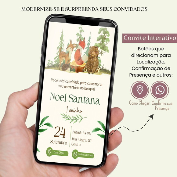 Convite Bosque Fazendinha Digital Interativo Virtual