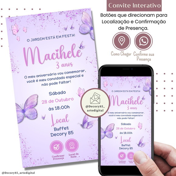 Convite Borboletas Lilas Jardim Encantado Digital Interativo
