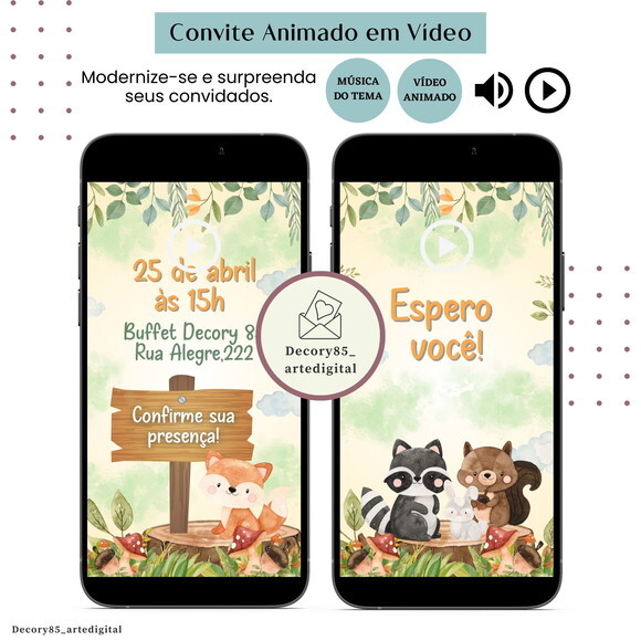 Convite Bosque Floresta em Vídeo Animado com Música Digital