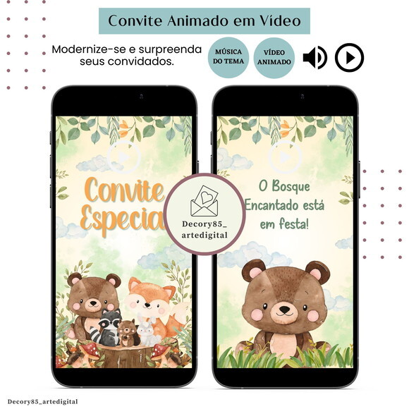 Convite Bosque Floresta em Vídeo Animado com Música Digital