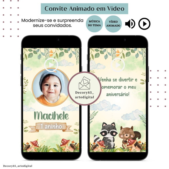 Convite Bosque Floresta em Vídeo Animado com Música Digital