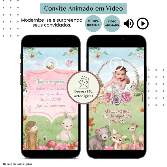 Convite Bosque Floresta em Vídeo Animado com Música Digital