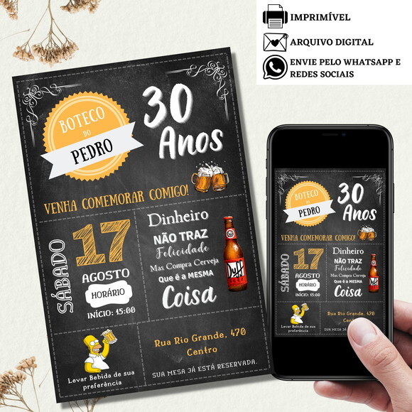 Convite Boteco Cerveja Bar Tardezinha Digital Aniversário