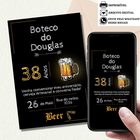 Convite Boteco Cerveja Bar Tardezinha Digital Aniversário