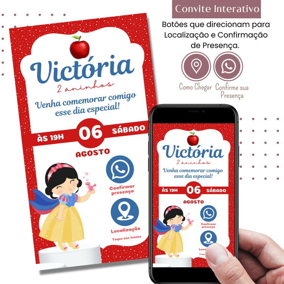 Convite Branca de Neve Digital Interativo Virtual