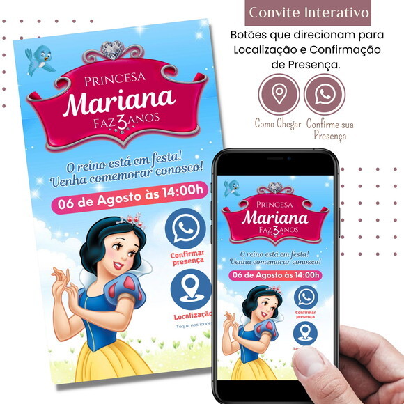 Convite Branca de Neve Digital Interativo Virtual
