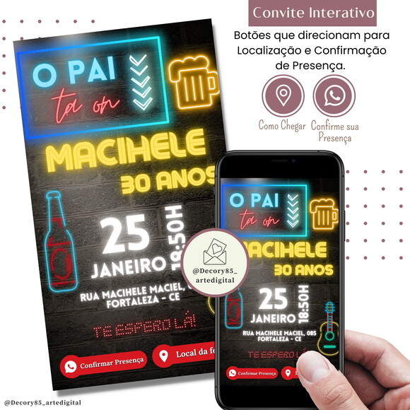 Convite Boteco Neon Tardezinha Churrasco Digital Interativo