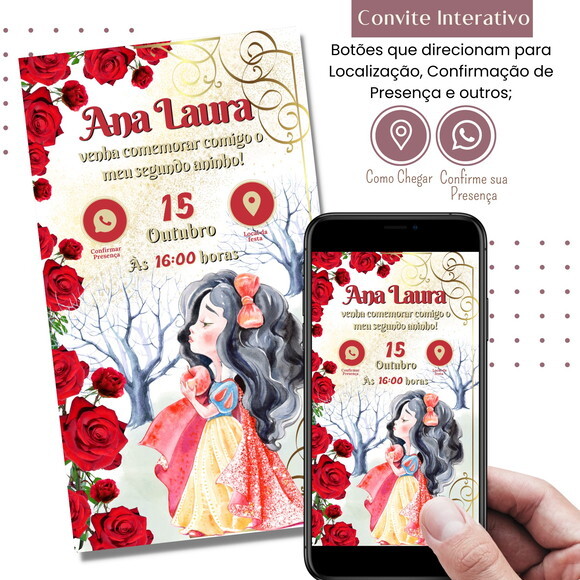 Convite Branca de Neve Digital Interativo Virtual