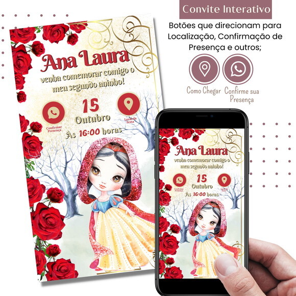 Convite Branca de Neve Digital Interativo Virtual