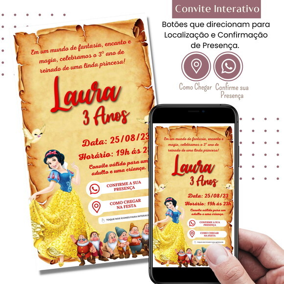 Convite Branca de Neve Digital Interativo Virtual