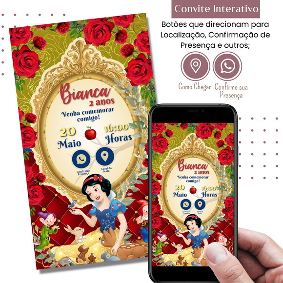 Convite Branca de Neve Digital Interativo Virtual