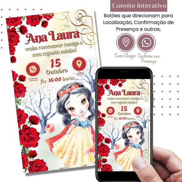 Convite Branca de Neve Digital Interativo Virtual