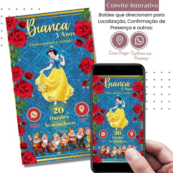 Convite Branca de Neve Digital Interativo Virtual