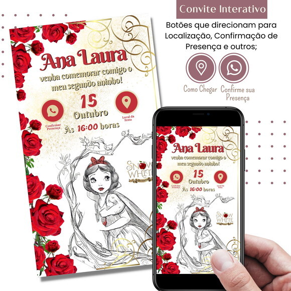 Convite Branca de Neve Digital Interativo Virtual
