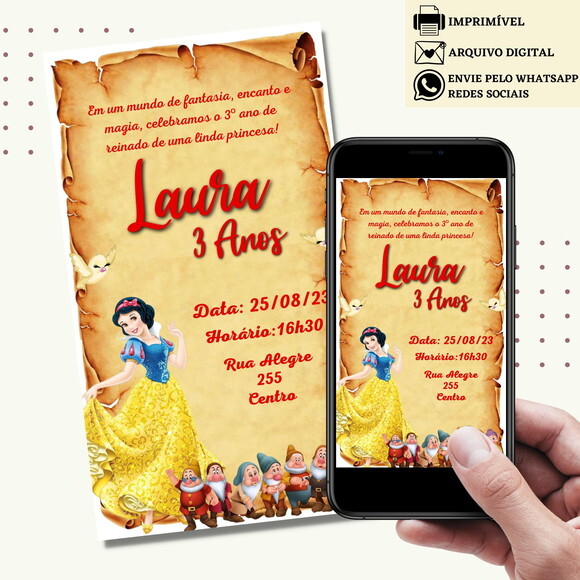 Convite Branca de Neve Digital Virtual