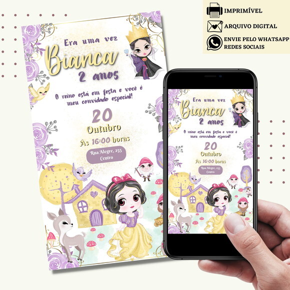 Convite Branca de Neve Digital Virtual