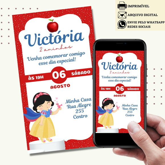 Convite Branca de Neve Digital Virtual