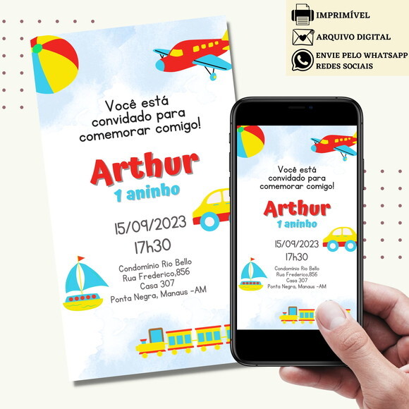 Convite Brinquedos Carros Digital Virtual