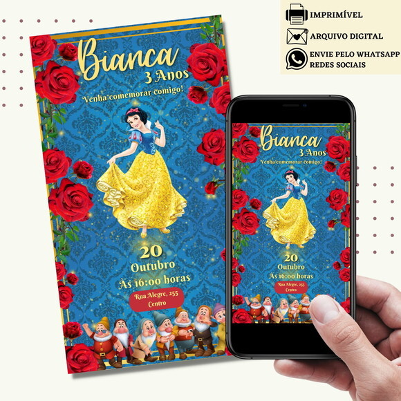 Convite Branca de Neve Digital Virtual