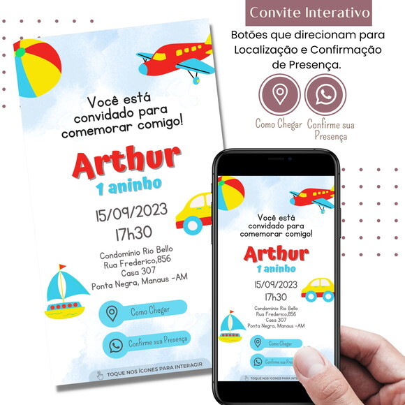 Convite Brinquedos Carros Digital Interativo Virtual