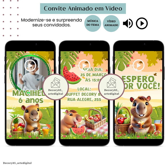 Convite Capivara em Vídeo Animado com Música Digital