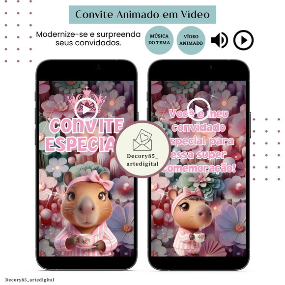 Convite Capivara em Vídeo Animado com Música Digital