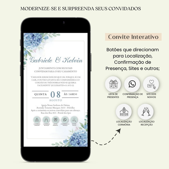 Convite Casamento Digital Interativo Virtual Floral Links
