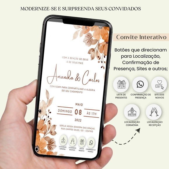 Convite Casamento Digital Interativo Virtual Floral Links