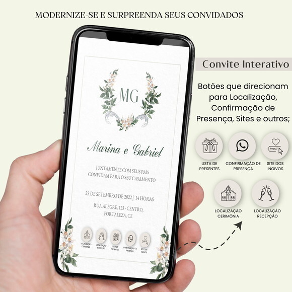 Convite Casamento Digital Interativo Virtual Floral Links