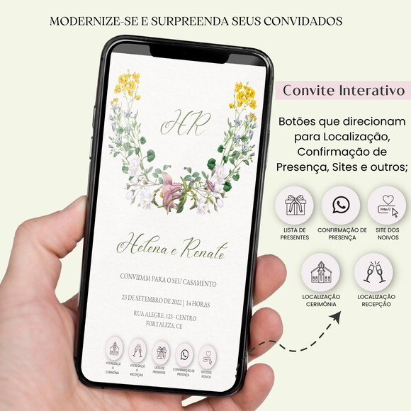 Convite Casamento Digital Interativo Virtual Floral Links